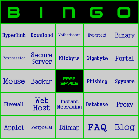 Computer Jargon Bingo Card