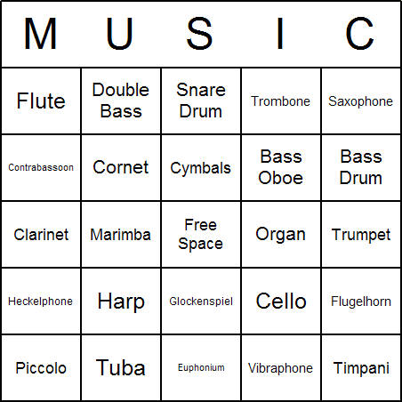 Orchestral Instruments Bingo Card